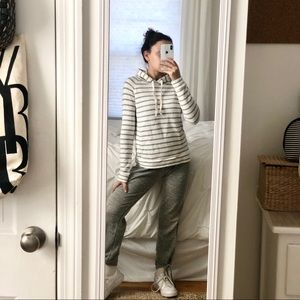 J. Crew White and Gray Striped Hoodie